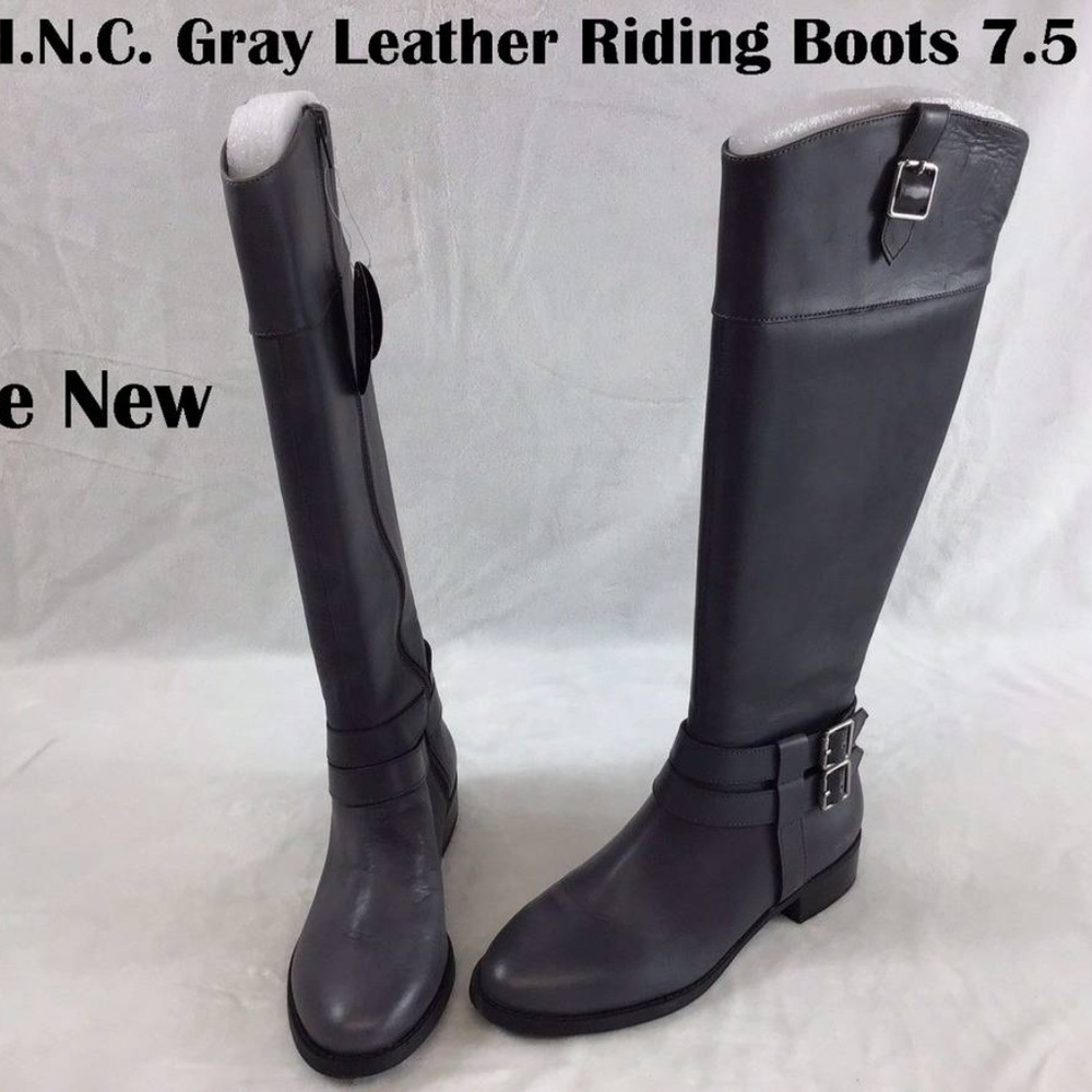 I.N.C. Gray Leather Riding Boots